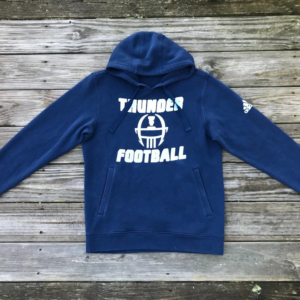 Adidas Men Hood Pull Over Jacket Blue THUNDER FOOT - Picture 2 of 7